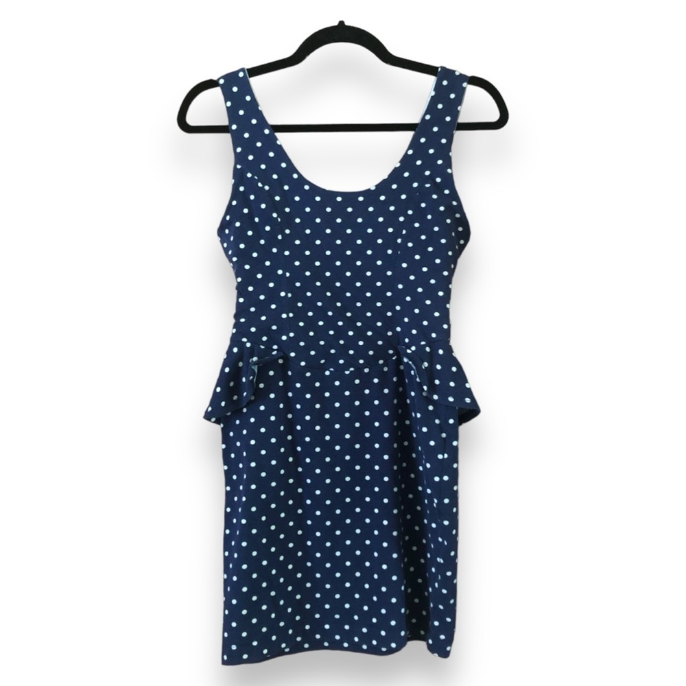 Urban Outfitters Coincidence & Chance Blue White Polka Dot Peplum Mini Dress